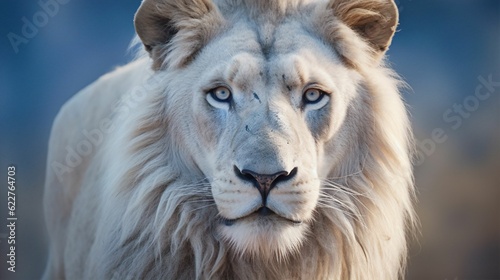AI generated illustration of a majestic white lion in its natural habitat