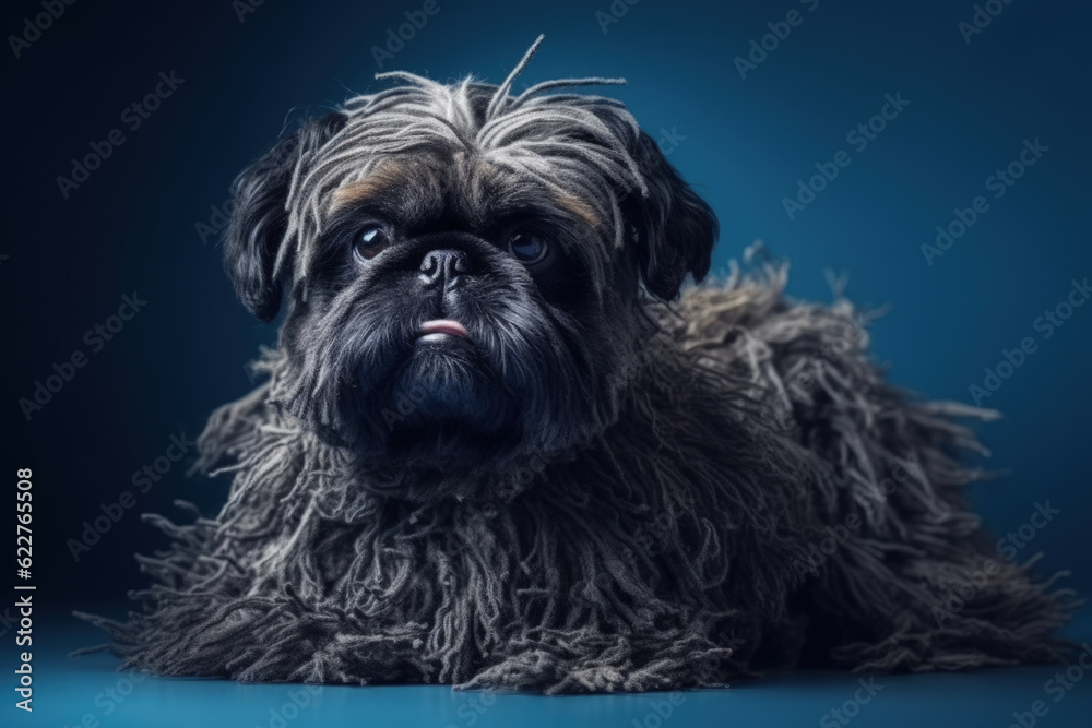 AI generated illustration of a brussels griffon dog against a dark blue backdrop AI generated illustration of a brussels griffon dog against a dark blue backdrop