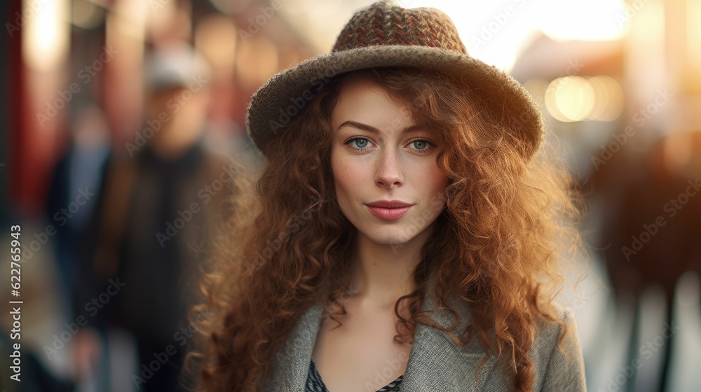 AI generated curly-haired girl with a hat AI generated curly-haired girl with a hat