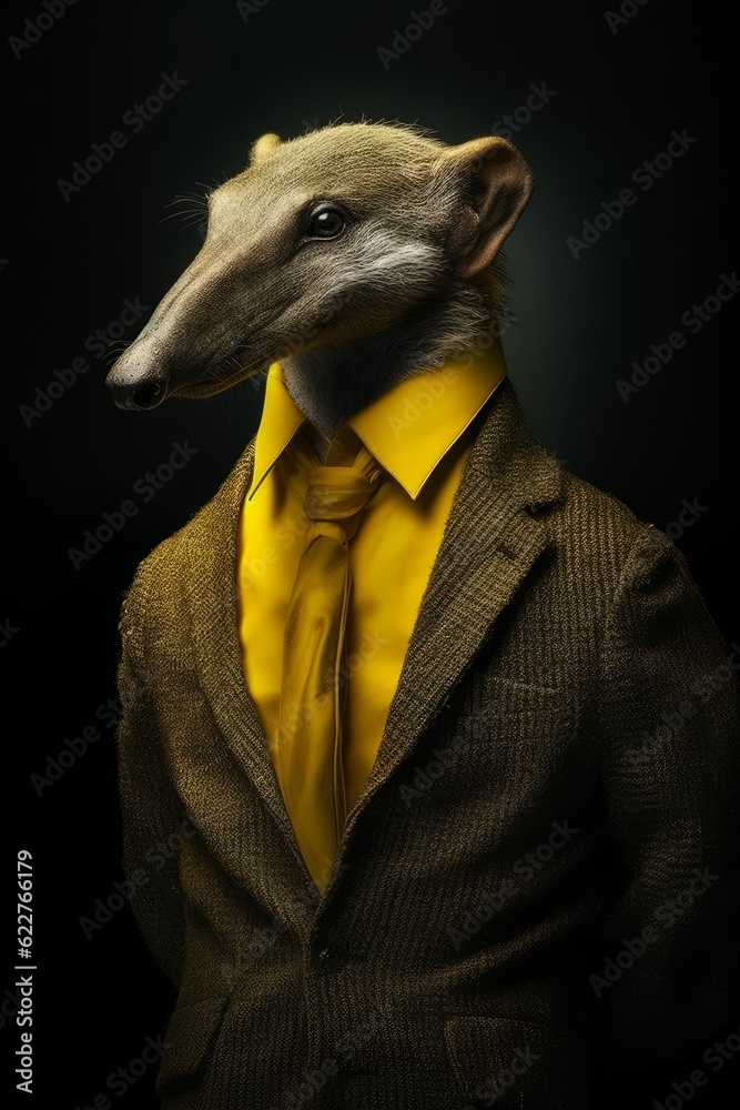 AI generated illustration of a anteater wearing a stylish suit and tie ...