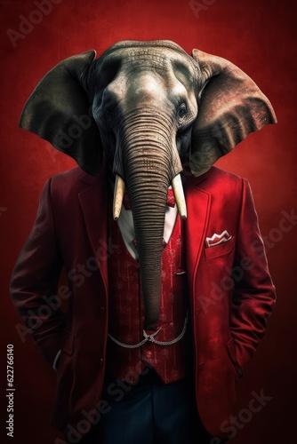 AI generated illustration of a elephant wearing a stylish suit and tie with a blurry background © Graphicvil/Wirestock Creators