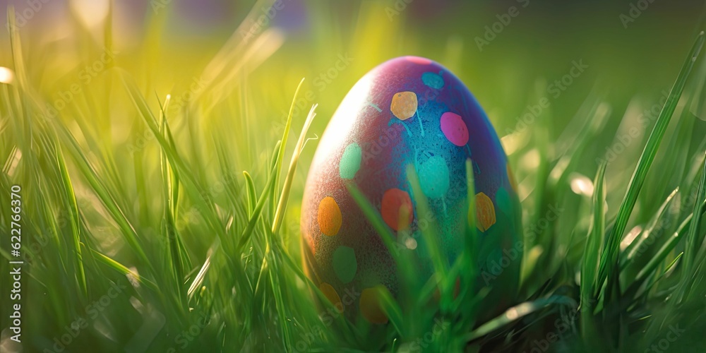 AI generated Easter egg in a lush green grassy field AI generated Easter egg in a lush green grassy field