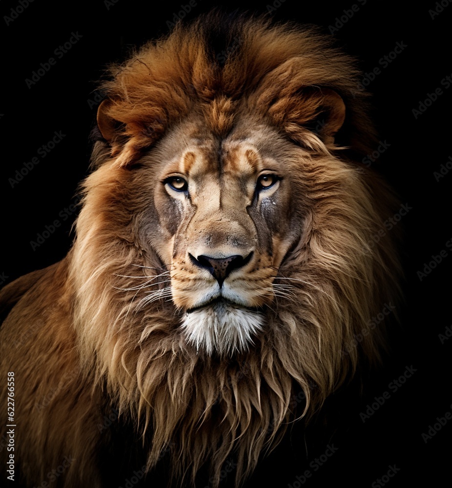 AI generated lion's head on black background