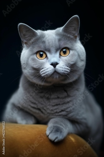 AI generated gray domestic cat perched on a chair