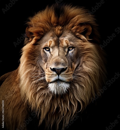 AI generated lion's head on black background