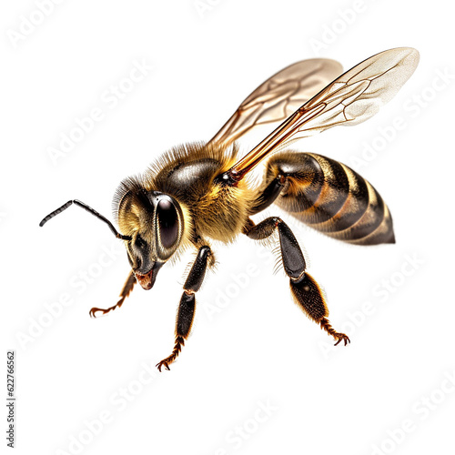 honey bee side view, isolated on transparent background cutout, generative ai