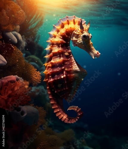 AI generated seahorse swimming in water