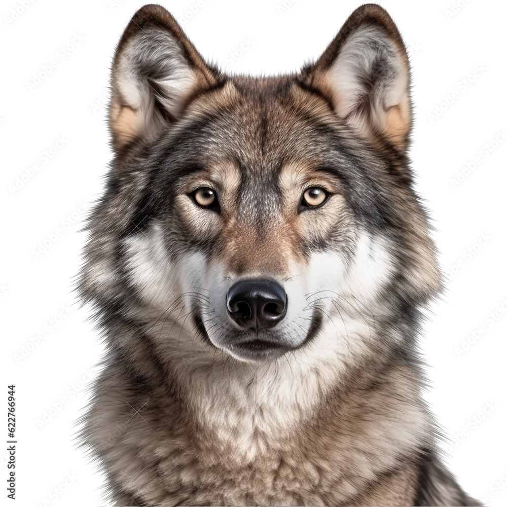 wolf, face shot isolated on transparent background 