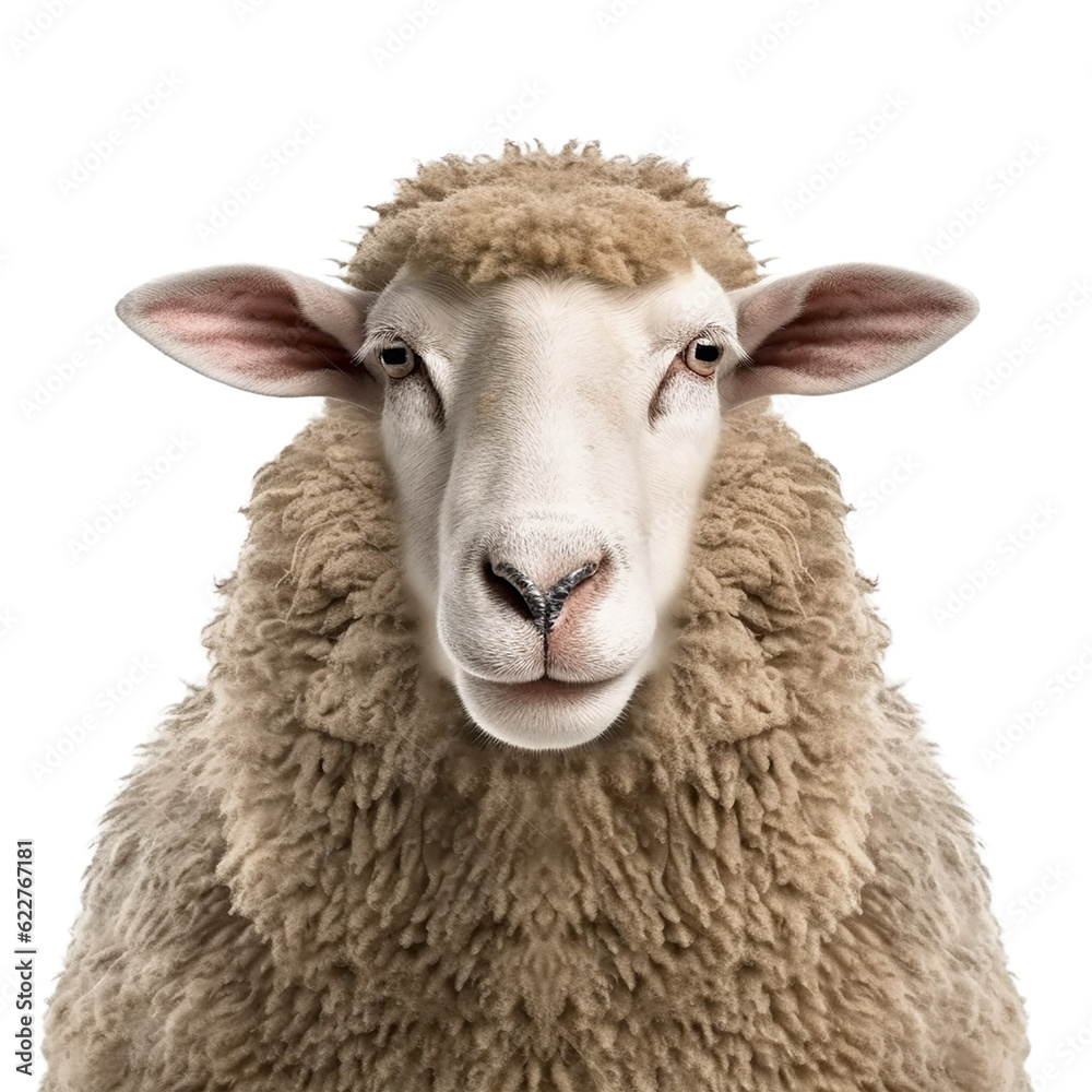sheep face shot isolated on transparent background cutout