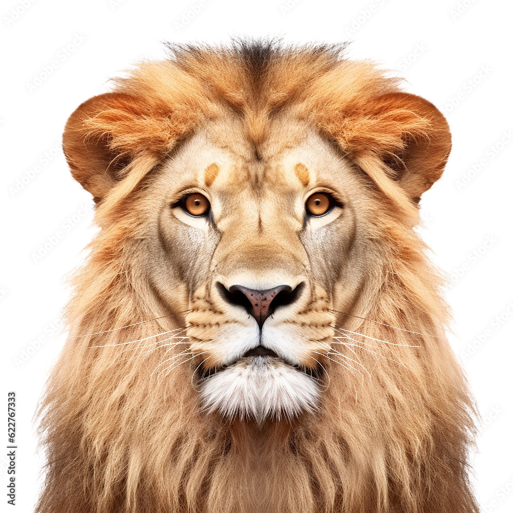 lion face shot isolated on transparent background cutout
