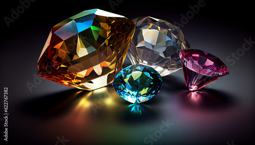 colorful of diamond isolated on dark background