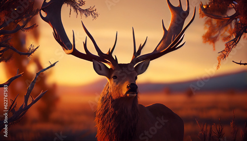 a close up of a deer with antlers on it's head. photo