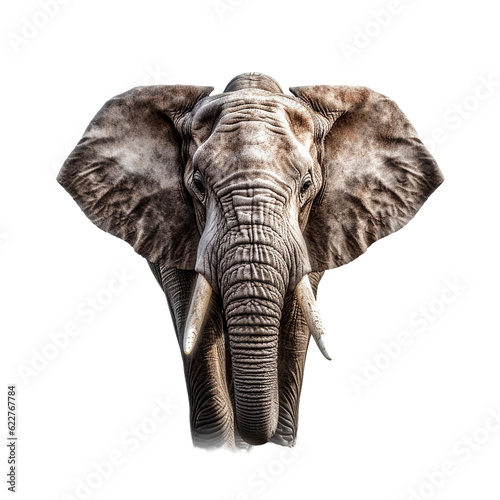 elephant face shot isolated on transparent background cutout