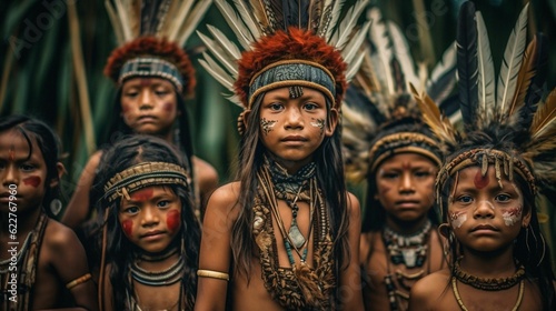 AI generated illustration of a group of Indigenous children in an outdoor setting