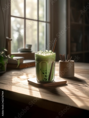 AI generated cool glass of green-colored beverage