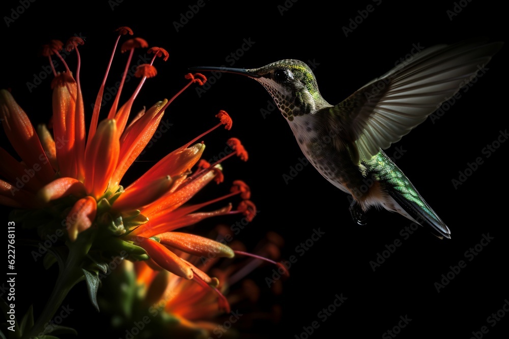 Obraz premium AI generated hummingbird perching near flower