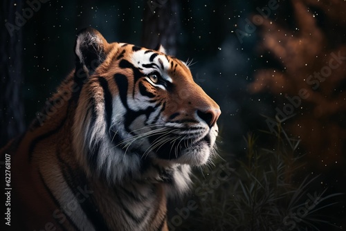 AI generated tiger standing in an outdoor setting at night