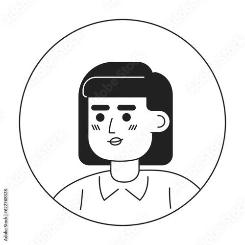 Beautiful woman with pink hair and bob hairstyle monochrome flat linear character head. Editable outline hand drawn human face icon. 2D cartoon spot vector avatar illustration for animation