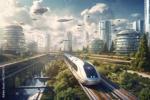 AI generated illustration of a modern, luxurious passenger train © Haris Mulaosmanovic/Wirestock Creators