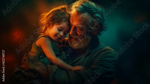 Loving grandfather and granddaughter in a warm embrace - Ai generated