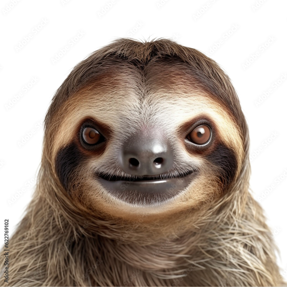 Fototapeta premium sloth face shot , isolated on transparent background cutout , generative ai