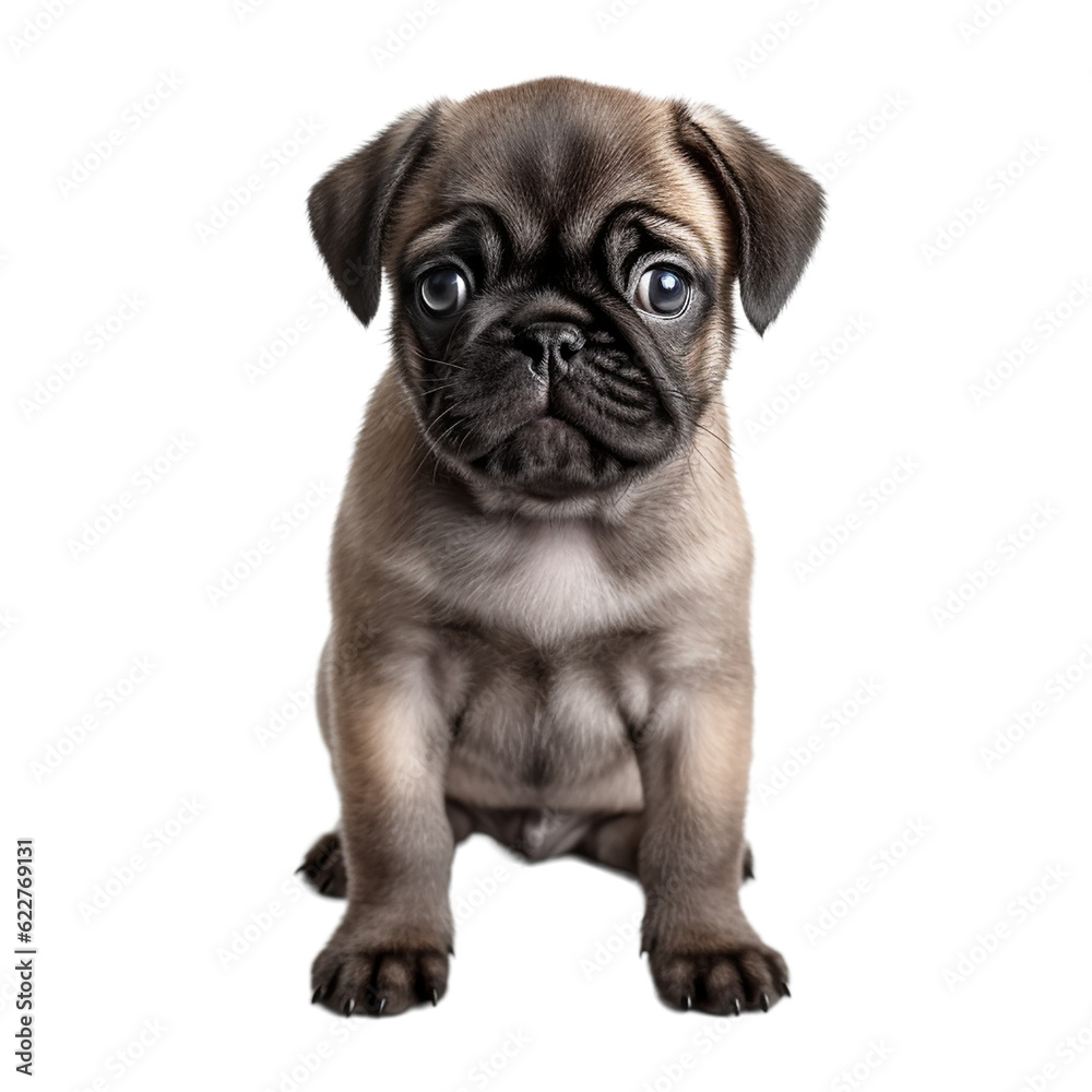 pug dog puppy looking at you, isolated on transparent background cutout, generative ai pug dog puppy looking at you, isolated on transparent background cutout, generative ai