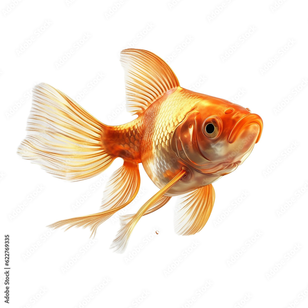 face shot of golden fish, isolated on transparent background cutout, generative ai