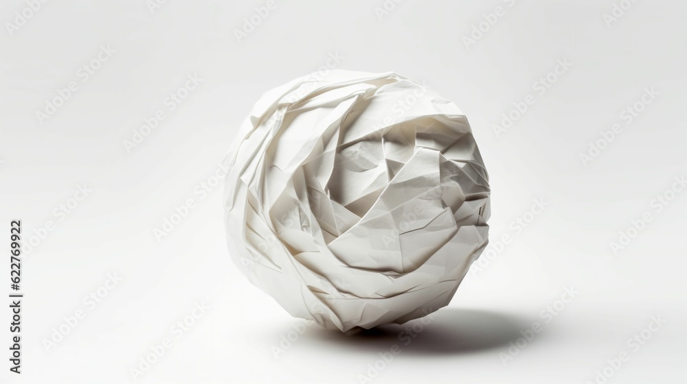 AI-generated illustration of a creative ball of crumpled paper sitting on a solid tabletop AI-generated illustration of a creative ball of crumpled paper sitting on a solid tabletop