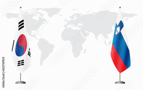South Korea and Slovenia flags for official meeting
