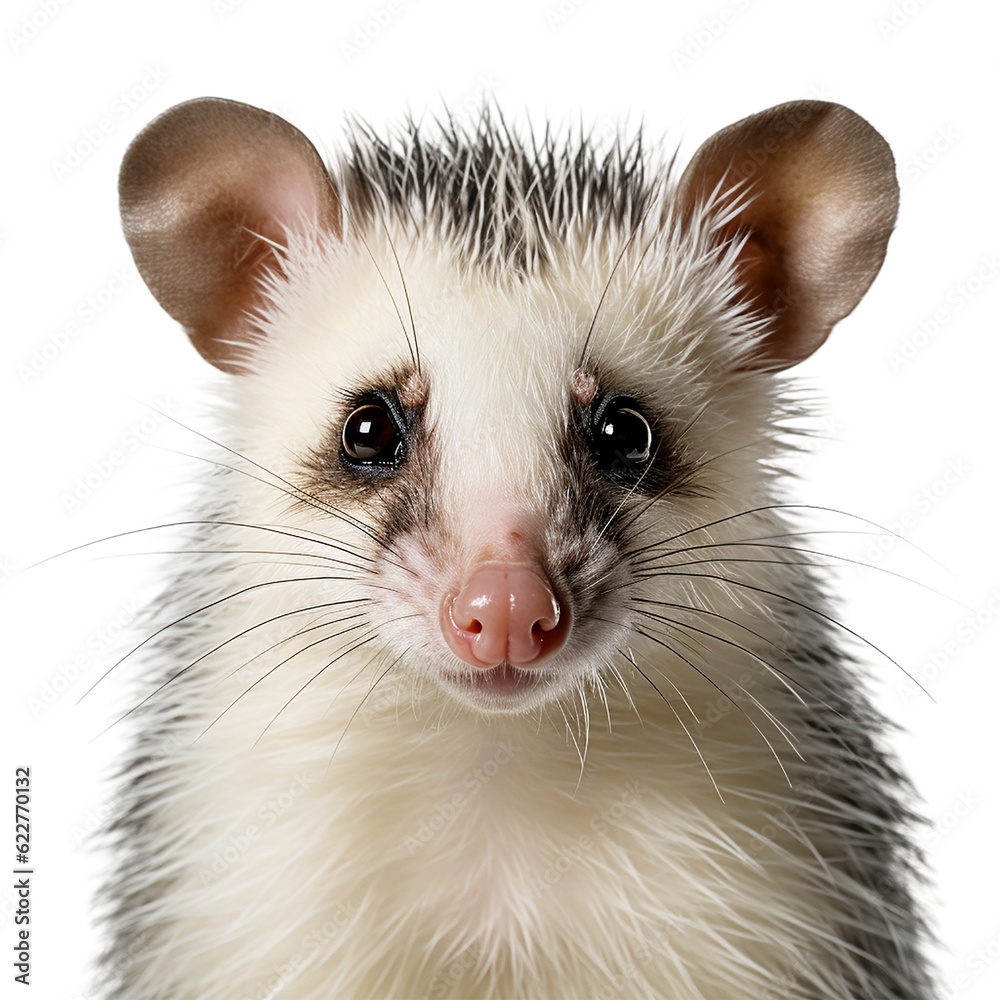 Fototapeta premium opossum face shot, isolated on transparent background cutout, generative ai