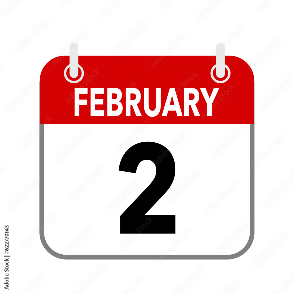2 February, calendar date icon on white background. 2 February, calendar date icon on white background.