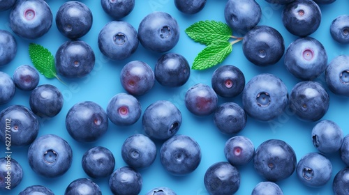 AI generated illustration of an arrangement of fresh blueberries on a blue background