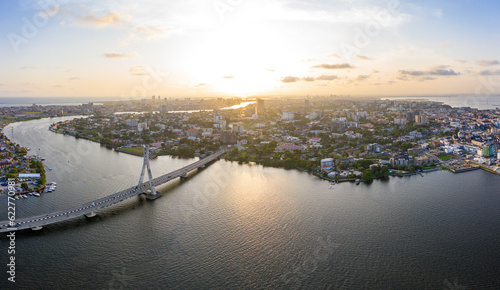 Panoramic view of Lagos Lekki Ikoyi link bridge showing parts of Lekki, Ikoyi and Banana Island, Nigeria. photo