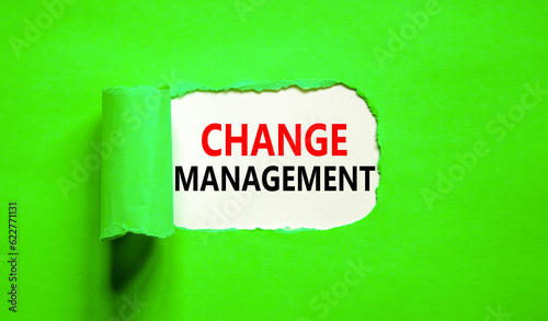 Change management symbol. Concept words Change management on beautiful white paper. Beautiful green background. Business change management concept. Copy space.