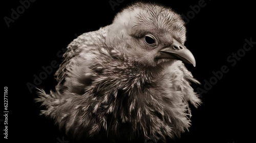 AI generated illustration of a majestic fantasy bird perched on a dark background photo