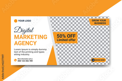 Digital Marketing Billboard Signage Banner Design , red template for placement of photos and text photo