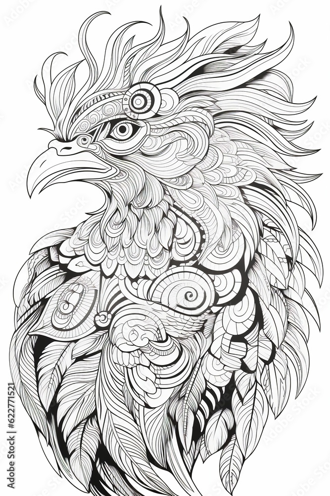 Fototapeta premium AI generated illustration of a simple coloring book rooster face design