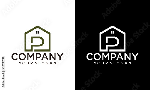 House logo design with initial letter p concept