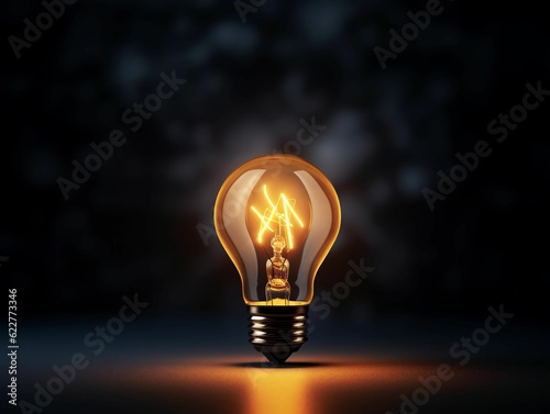 AI generated illustration of a black background with an illuminated lightbulb in the center