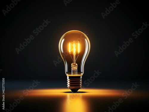 AI generated illustration of a black background with an illuminated lightbulb in the center