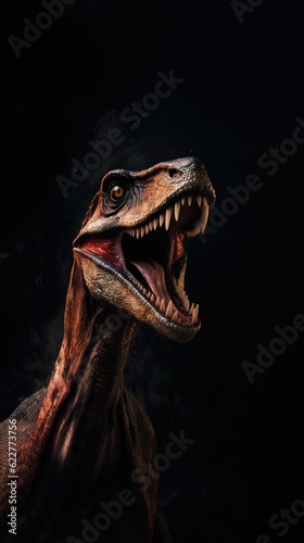 AI generated illustration of a roaring dinosaur on a dark backdrop © Tech 1 0/Wirestock Creators