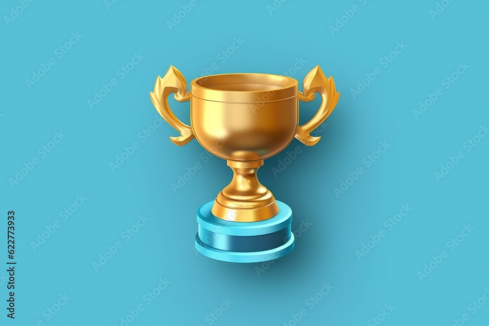 AI generated illustration of an ornamental golden trophy on a blue background AI generated illustration of an ornamental golden trophy on a blue background