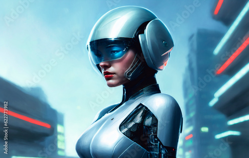 Female robot. Mechanical cybernetic machine with artificial intelligence. Generative AI. © Anton Dios