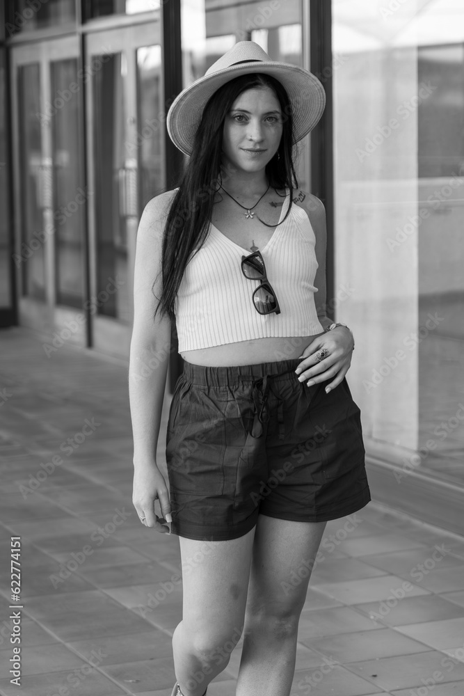 Girl walking around downtown Phoenix Arizona in the summer