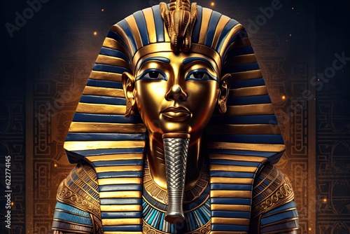 AI generated illustration of a historic Egyptian, adorned with a golden details