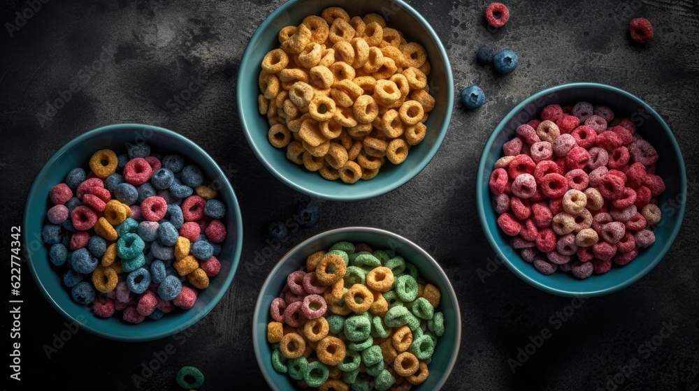 AI generated illustration of cereal in bowls AI generated illustration of cereal in bowls
