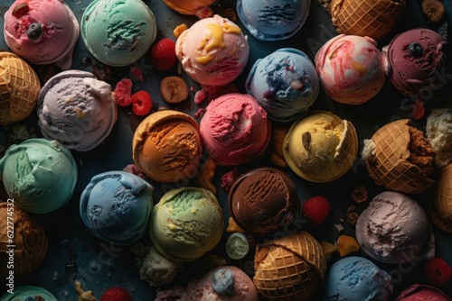 AI generated illustration of colorful ice cream flavors on a stack