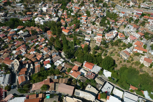 Aerial drone photograph of the mountain village of Palaichori. Nicosia district Cyprus