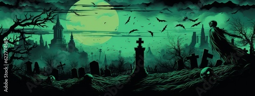 Halloween wallpaper with cemetery at night