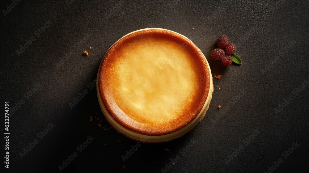 AI generated illustration of cheesecake served on a dark background AI generated illustration of cheesecake served on a dark background